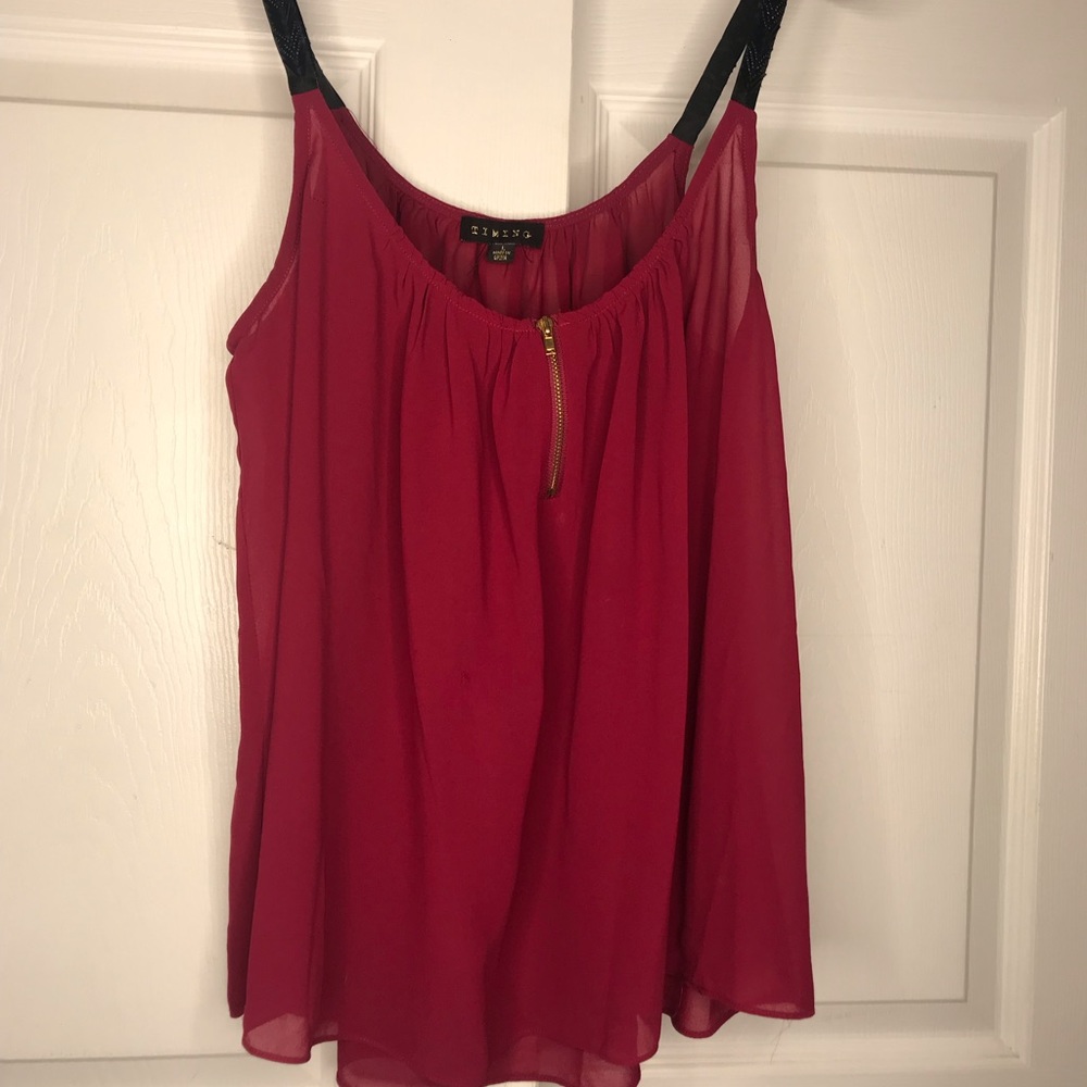 344 Maroon top with gold zipper and beaded straps